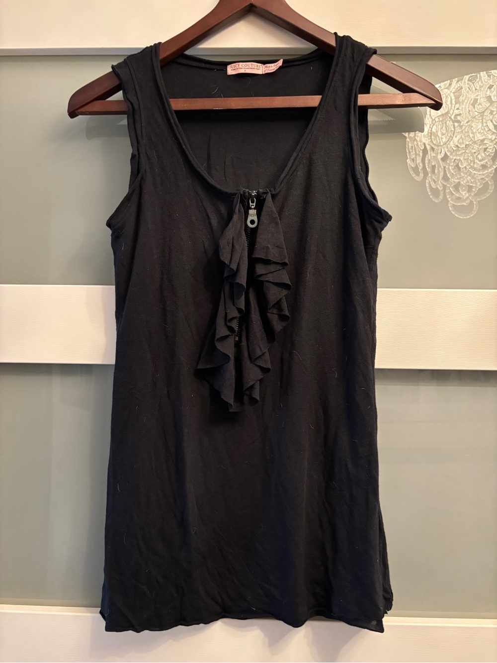 Juicy Couture Made in USA Black Ruffle Zip Front Tank Tunic PXS